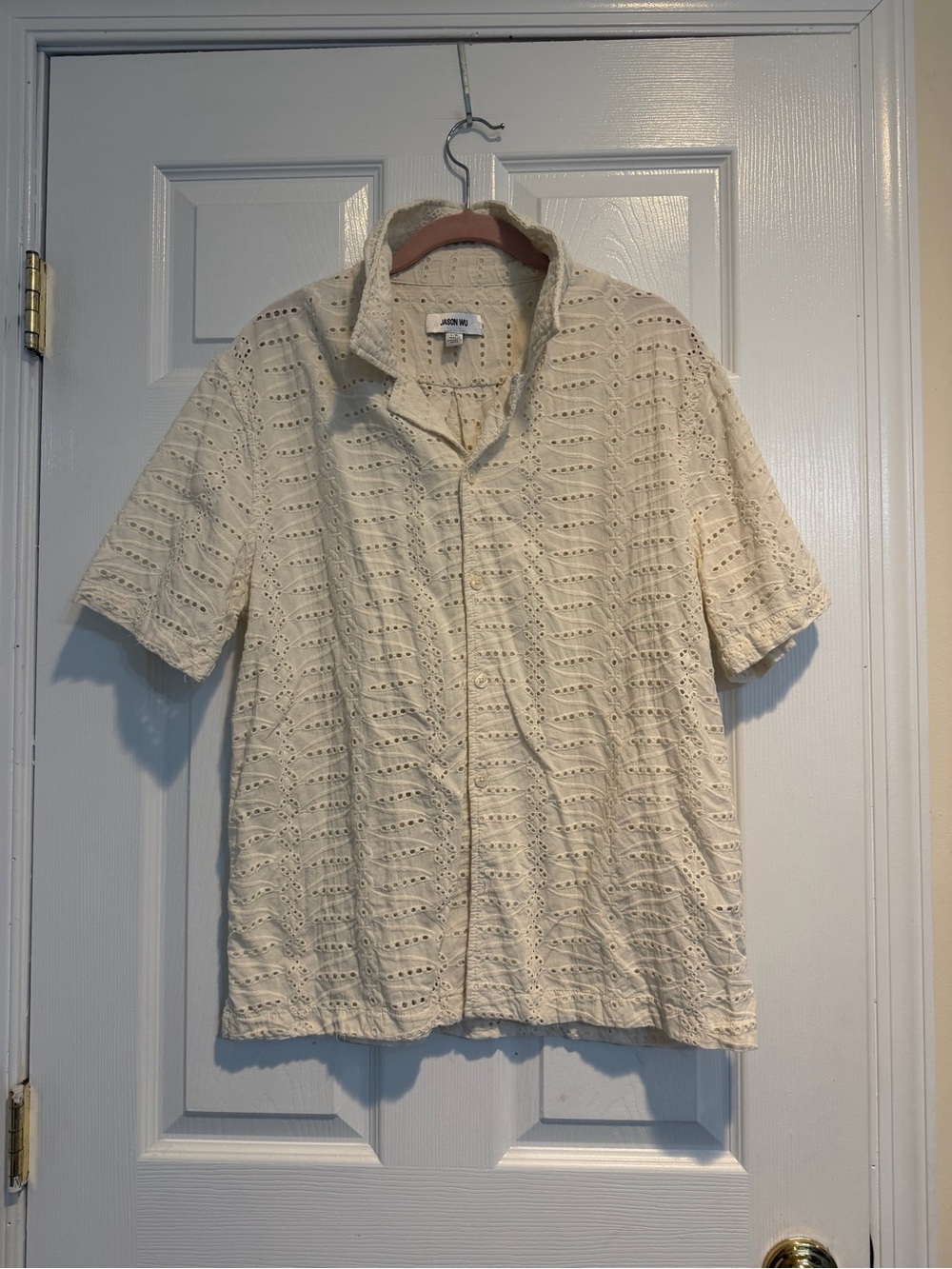 Jason Wu Cream Short-Sleeve Eyelet Button-Down Shirt